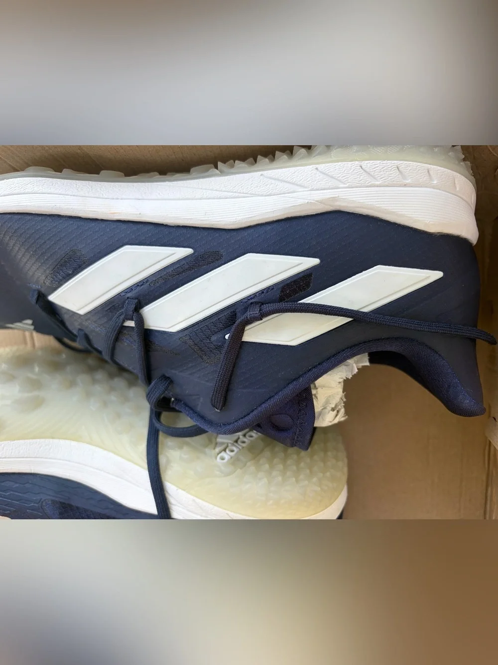 Adidas Men's baseball Navy turf Shoes with White Stripes